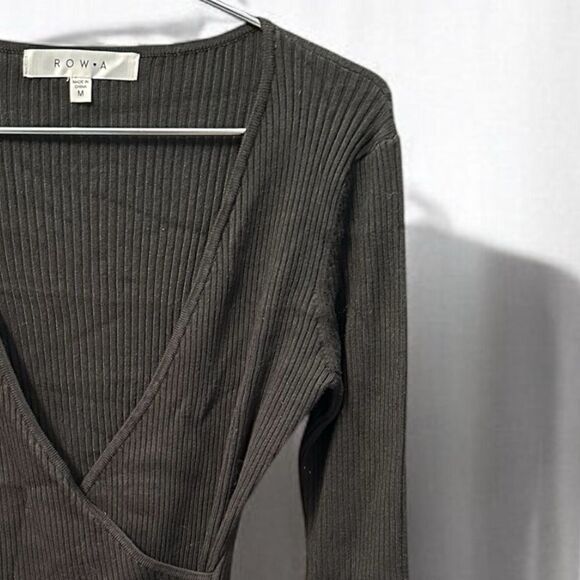 Row A Dress Side Faux Wrap Sweater Ribbed Green Size Medium - Picture 3 of 4